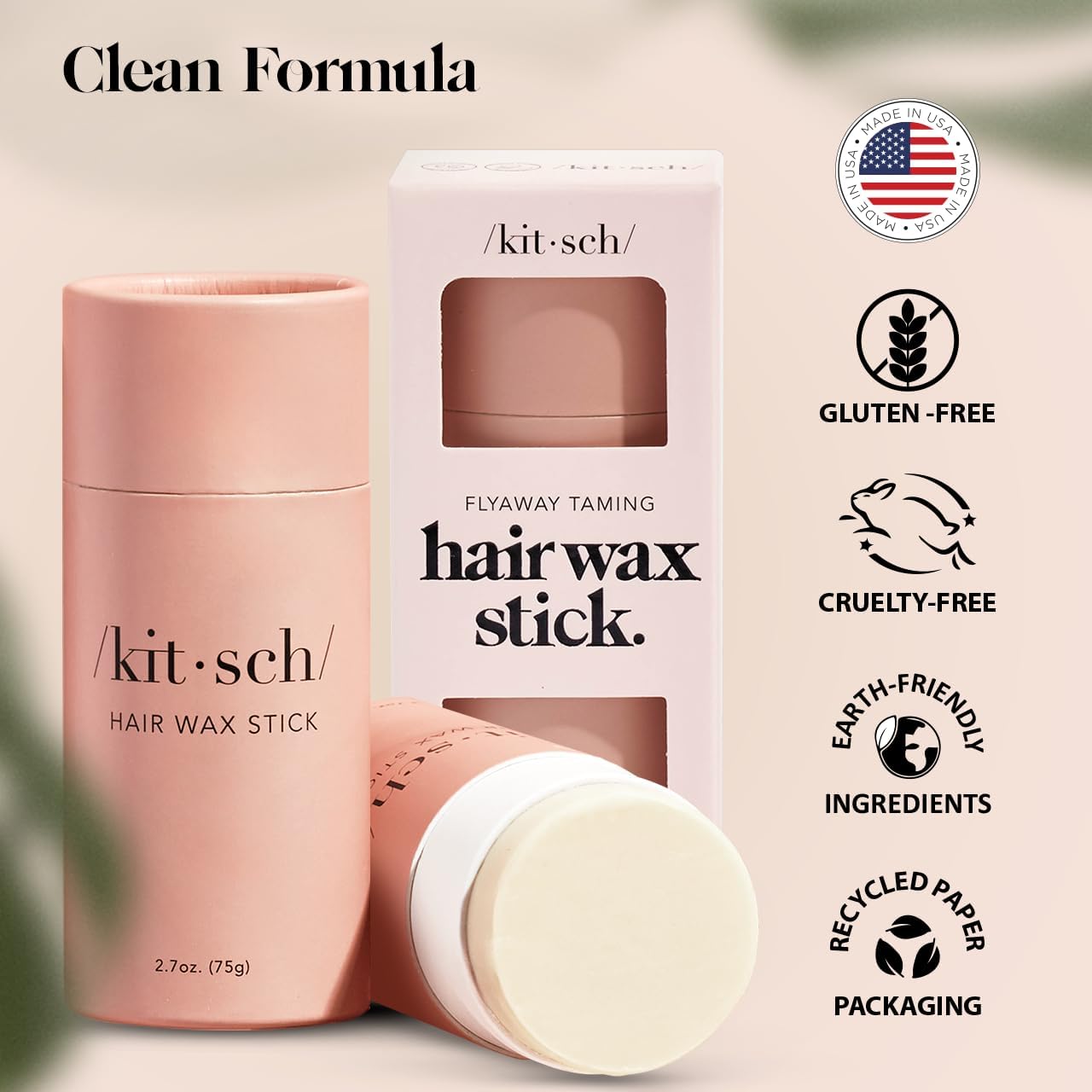 Kitsch Hair Wax Stick for Women & Men - Anti-Frizz and Fly Away Hair Tamer, No Residue Hair Finishing Stick | All Day Hold Styling Product - 2.7 oz