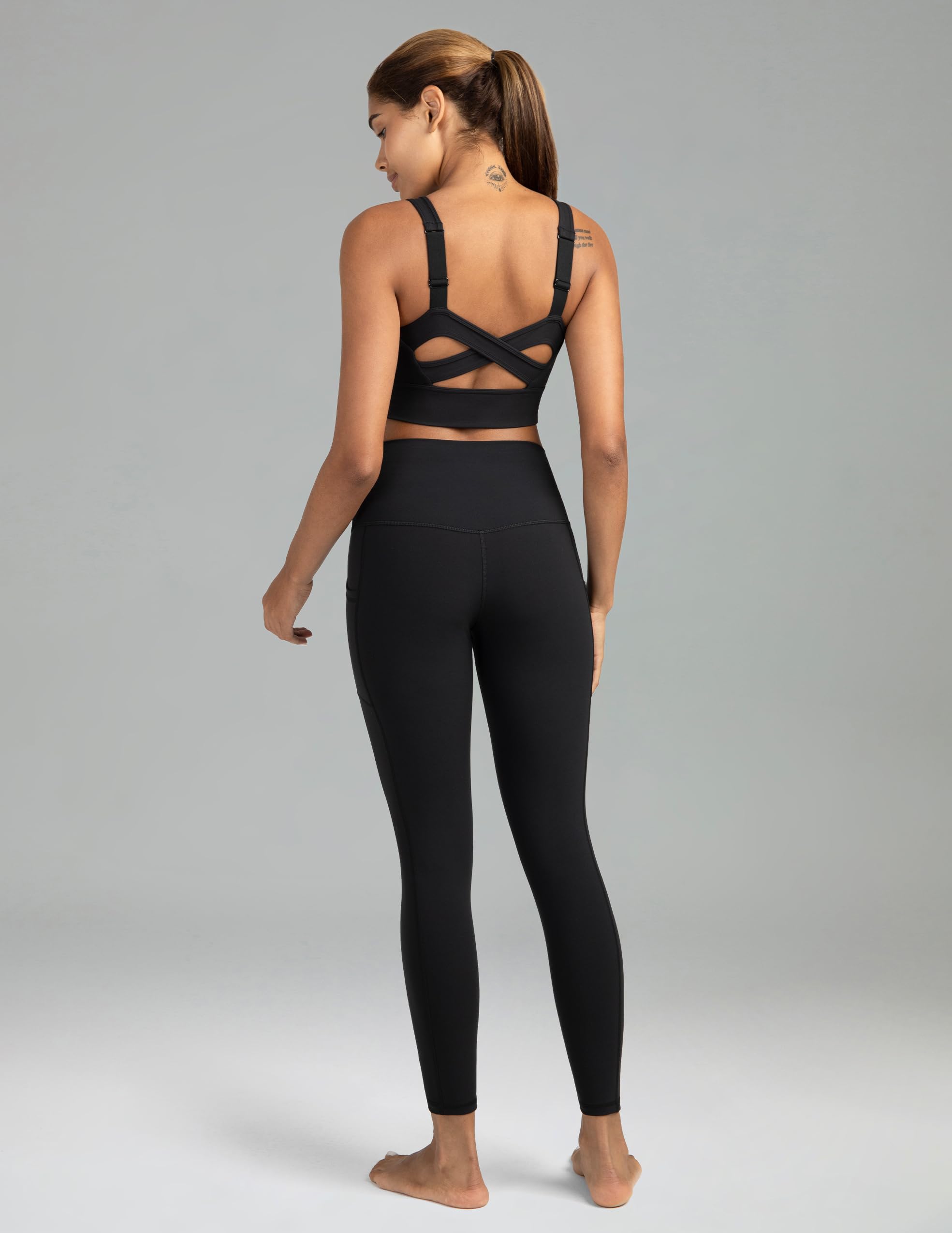 Colorfulkoala Women's High Waisted Tummy Control Workout Leggings 7/8 Length Yoga Pants with Pockets (L, Black)