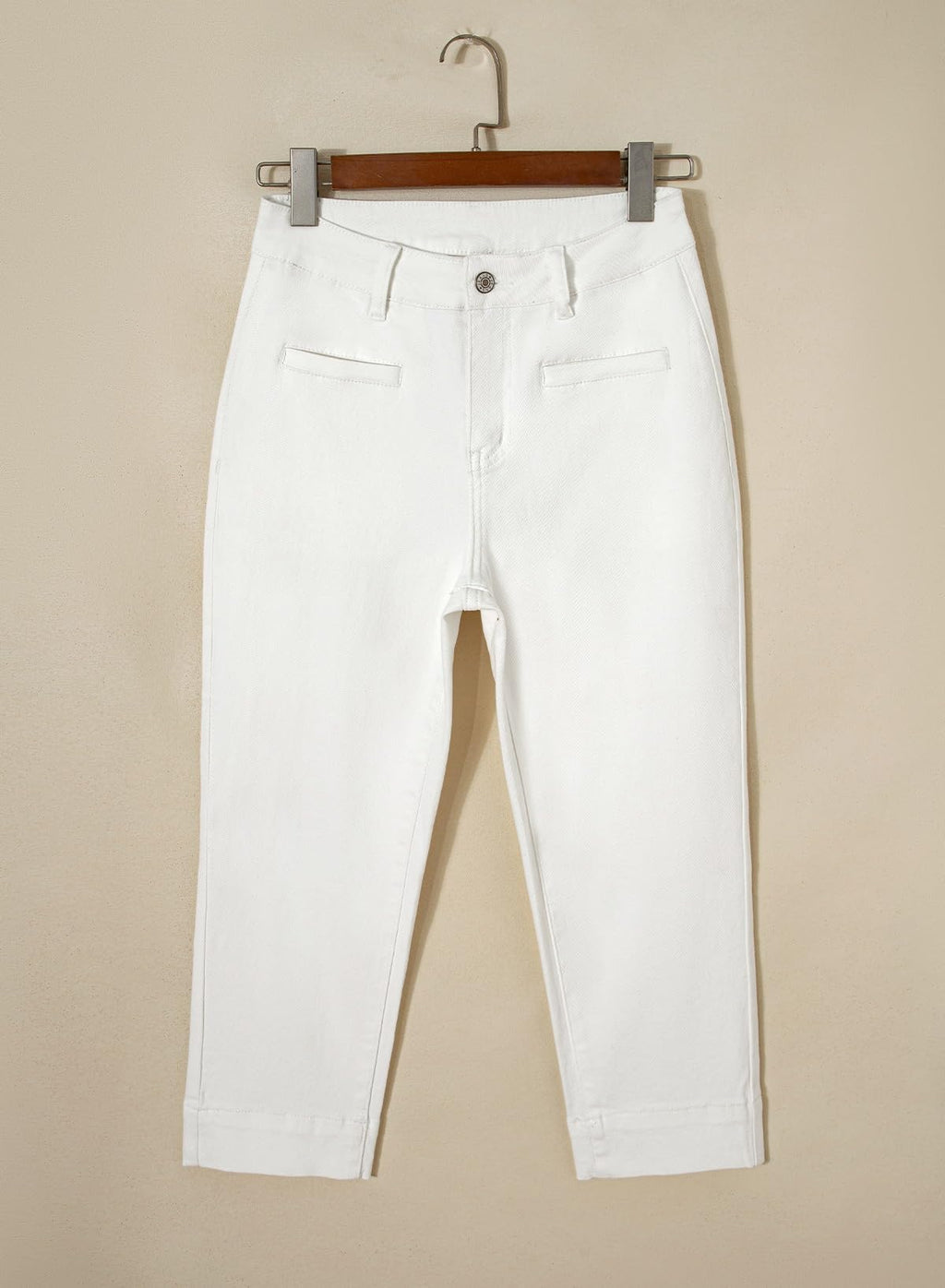 Sidefeel Capri Pants for Women High Waisted Stretchy Cropped Jeans Summer Trendy Casual Skinny Jeans with Welt Pockets Cream White Size 12