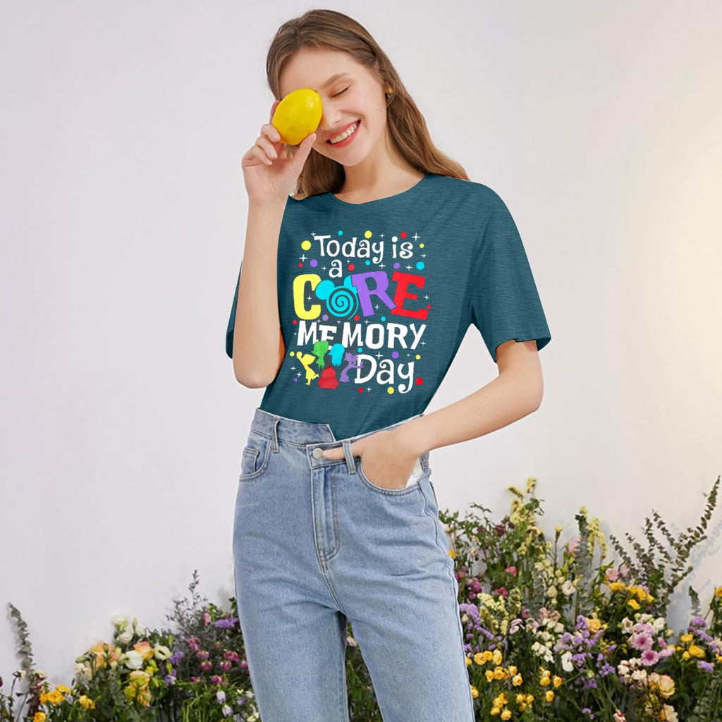 Magical Shirt for Women Funny Today is A Core Memory Day Letter Print T Shirts Cute Family Vacation Graphic Tee Tops Green