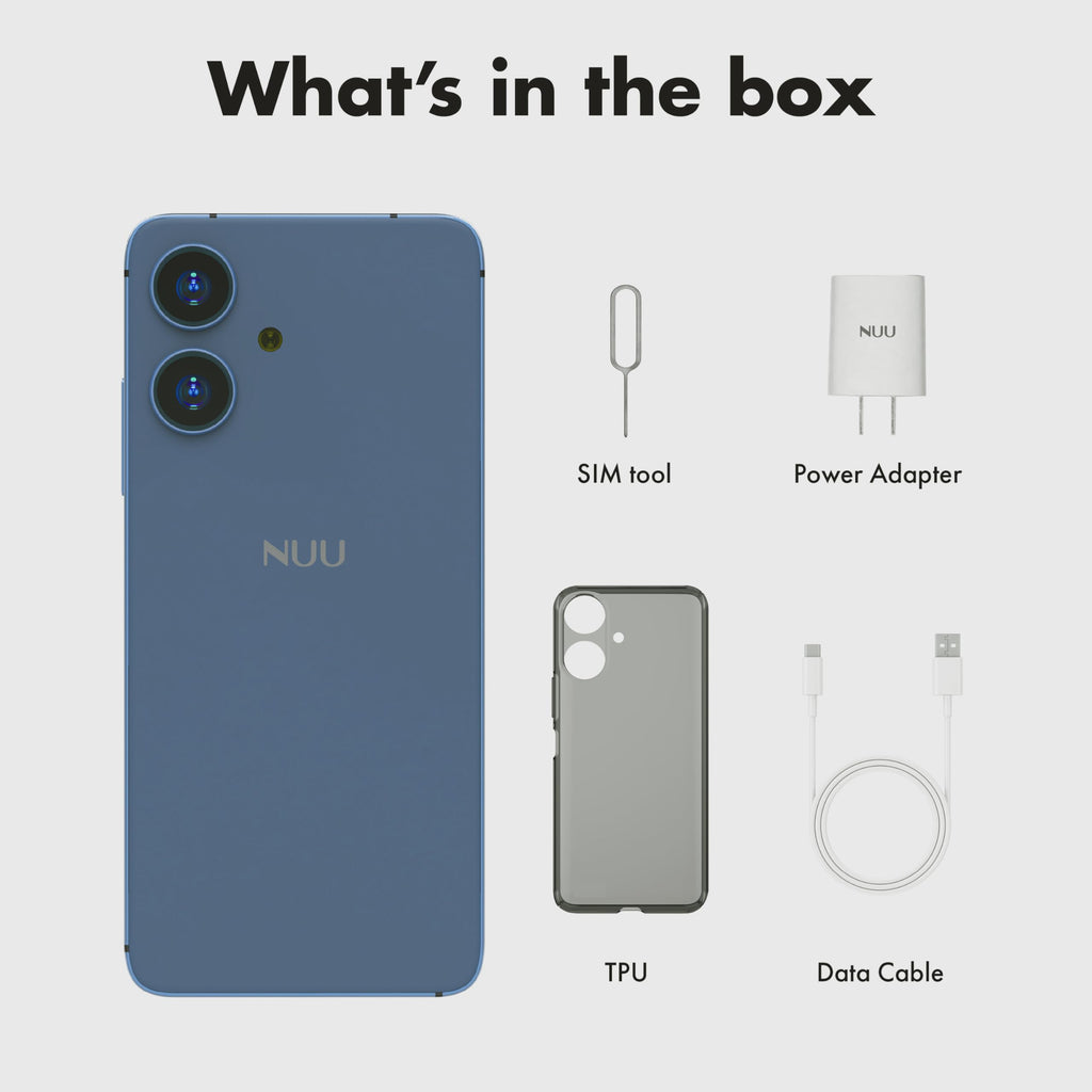 NUU N20 Basic Cell Phone, Wide-Angle Camera, 6GB + (6GB Extended RAM), 128GB Storage, 6.6" 90Hz HD+ Display, Dual SIM 4G, Octa-Core, Android 15, Unlocked,1 Year US Warranty (Blue)