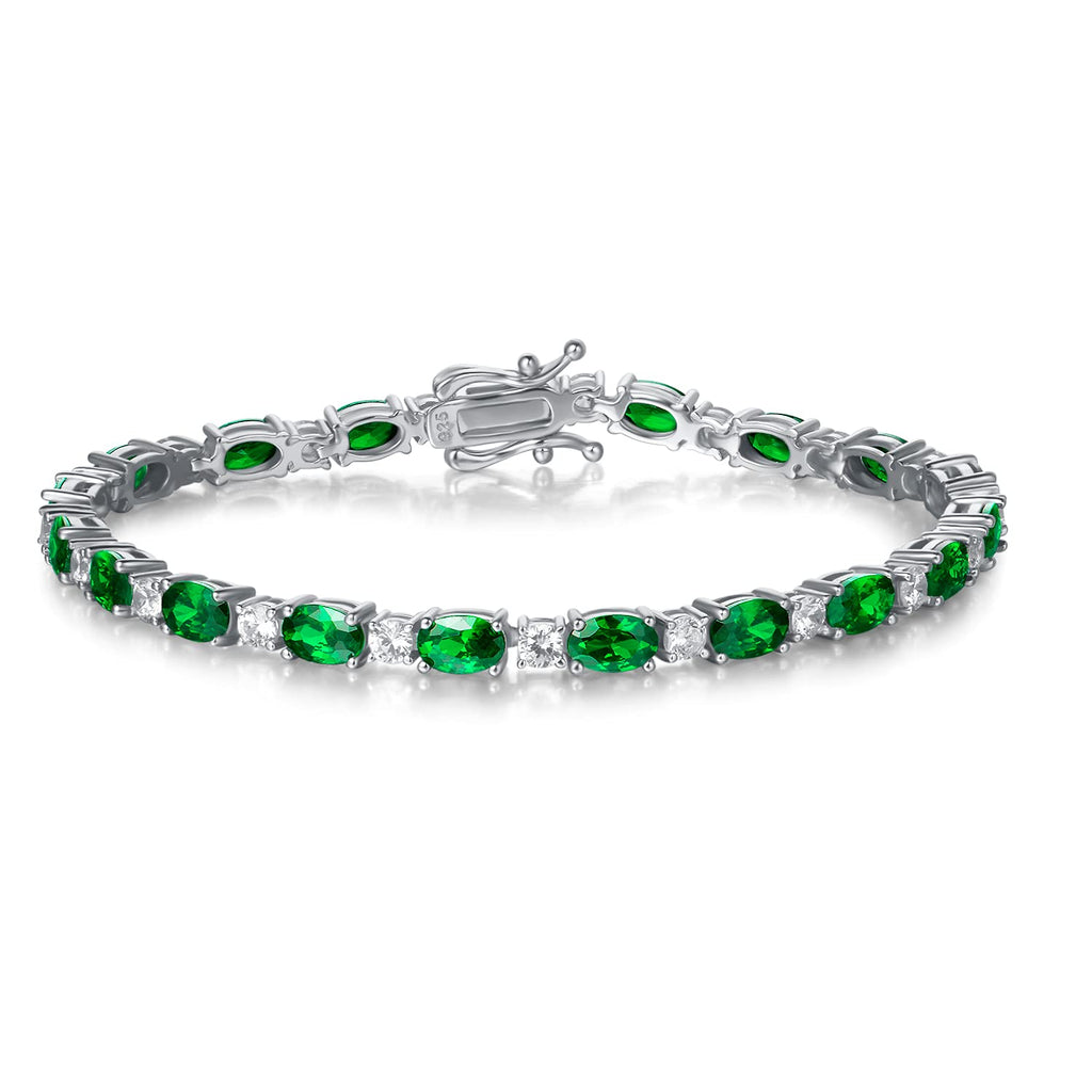 FANCIME May Birthstone Bracelets Sterling Silver Created Emerald Tennis Bracelet Emerald Fine Jewelry Gift for Women