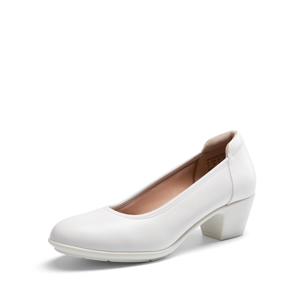 DREAM PAIRS Women's Low Chunky Heels Comfortable Block Work Pumps Closed Round Toe Dress Shoes for Office Business,Size 8,White,DWUMPU2547
