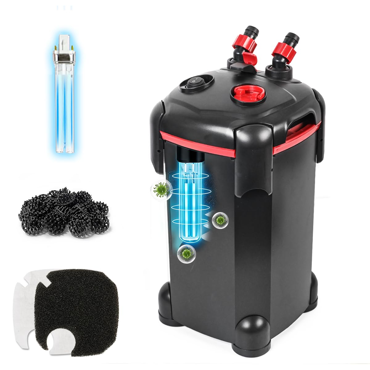 PONDFORSE 264GPH Canister Filter, 3-Stage External Aquarium Filter Ultra-Quiet Water Circulation Cleaning Machine with Media for Fish Tanks and Aquariums Up to 75 Gallons (264GPH)