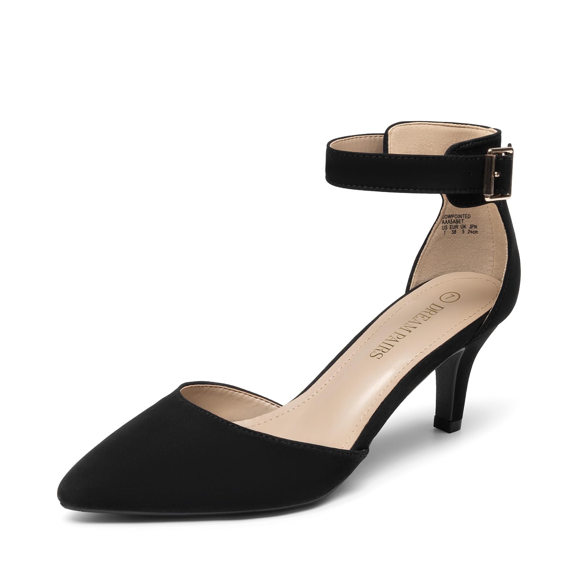 DREAM PAIRS Kitten Heel Low Heel for Women Closed Pointed Toe Pumps Wedding Party Sexy Dress Shoes Lowpointed,Size 8,Black/Nubuck,LOWPOINTED