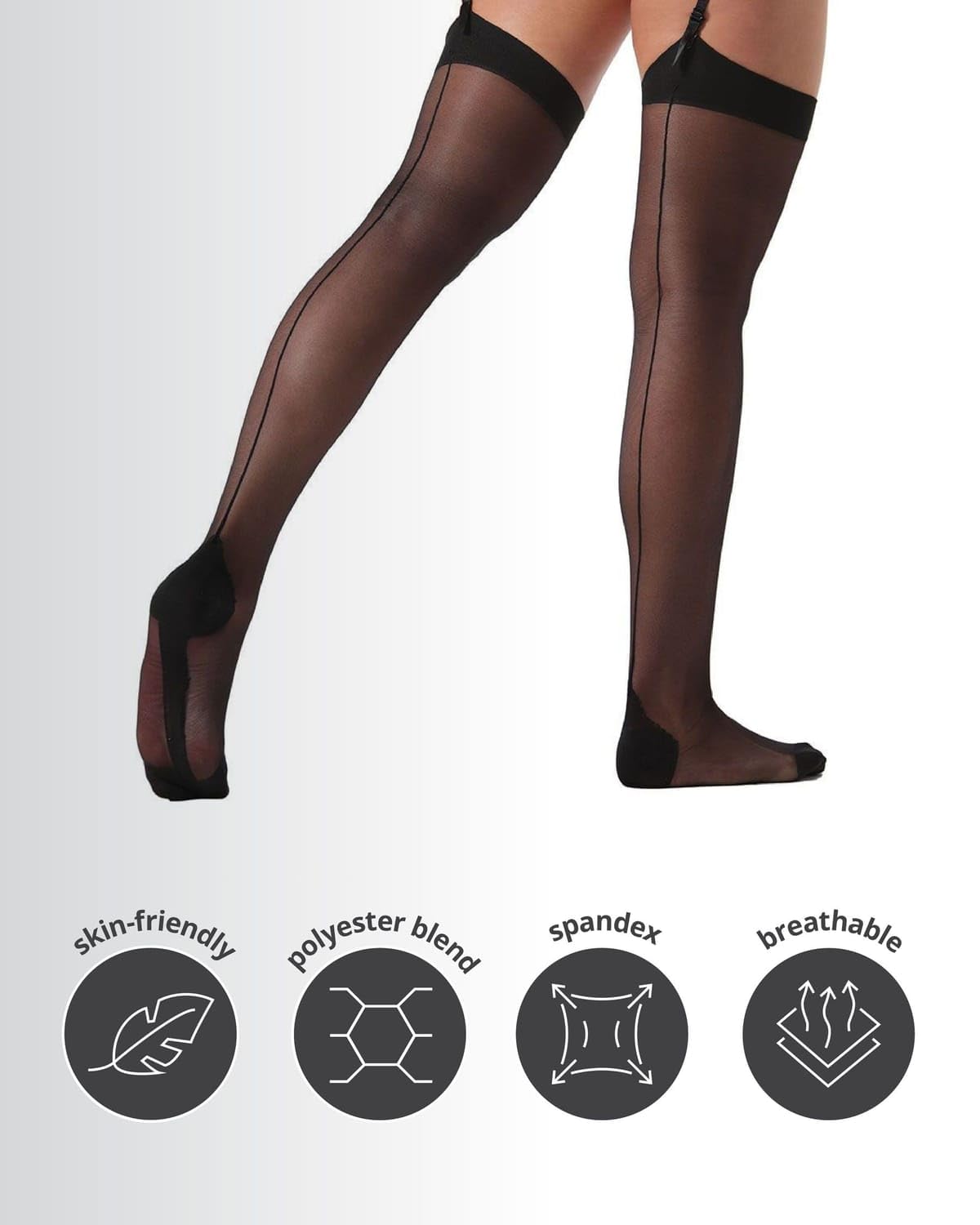 MeMoi Plus Backseam Thigh High Stockings for Women, Comfortable Sheer Thigh High Stockings - Sizes Small - Q2