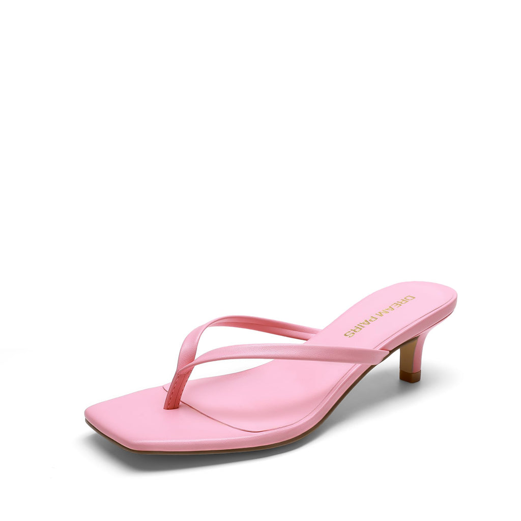DREAM PAIRS Kitten Heels for Women Flip Flop Low Heels Square Open Toe Sandals Thong 1.96 Inch Heeled Sandals for Summer Vocation,Size 8,Pink,SDHS25001W
