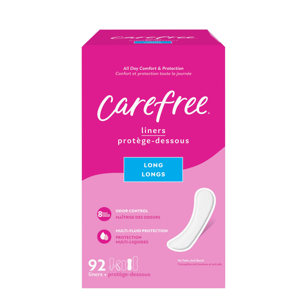 Carefree Panty Liners for Women Long, Unwrapped, Unscented, 92ct