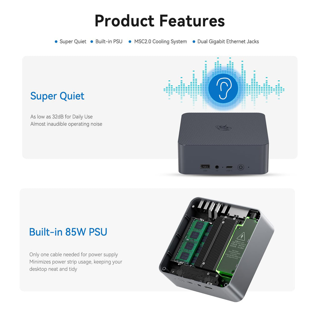 Beelink EQi12 Mini PC, Intel Core i5-1235U(10C/12T, up to 4.4GHz), Mini Computer with 32GB DDR4 RAM 1TB M.2 PCle 4.0x4 SSD, Micro PC Support 4K@60Hz Dual Screen Display/1000M LAN/WiFi6/BT5.4