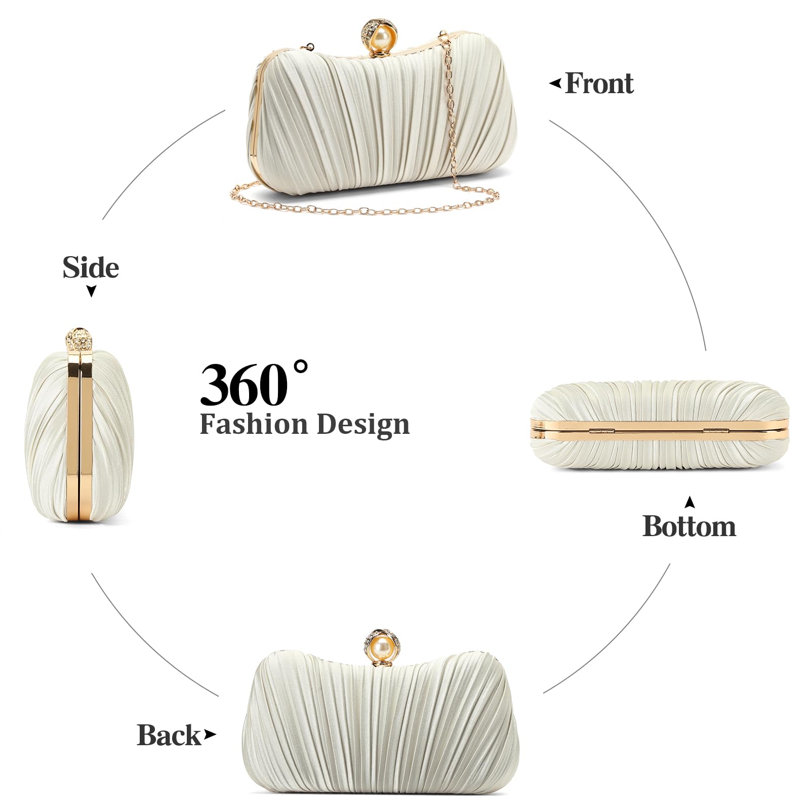 RNIEGA Small Clutch Purses for Women Evening Bag Pleated Satins Clutch Purse Luxury Handbags for Wedding Party