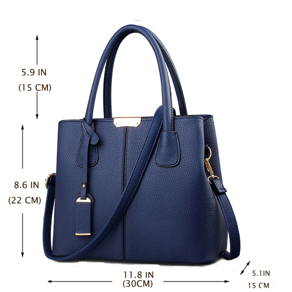 FiveloveTwo Women Classy Satchel Handbag Elegant PU Tote Purse Handle Bag Shoulder Crossbody Bag Dark blu