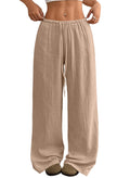 Acelitt Women’s Wide Leg Palazzo Pants Drawstring Elastic Waist Casual Loose Lounge Pants Beach Trousers Teacher Outfits for Women Light French Beige Small