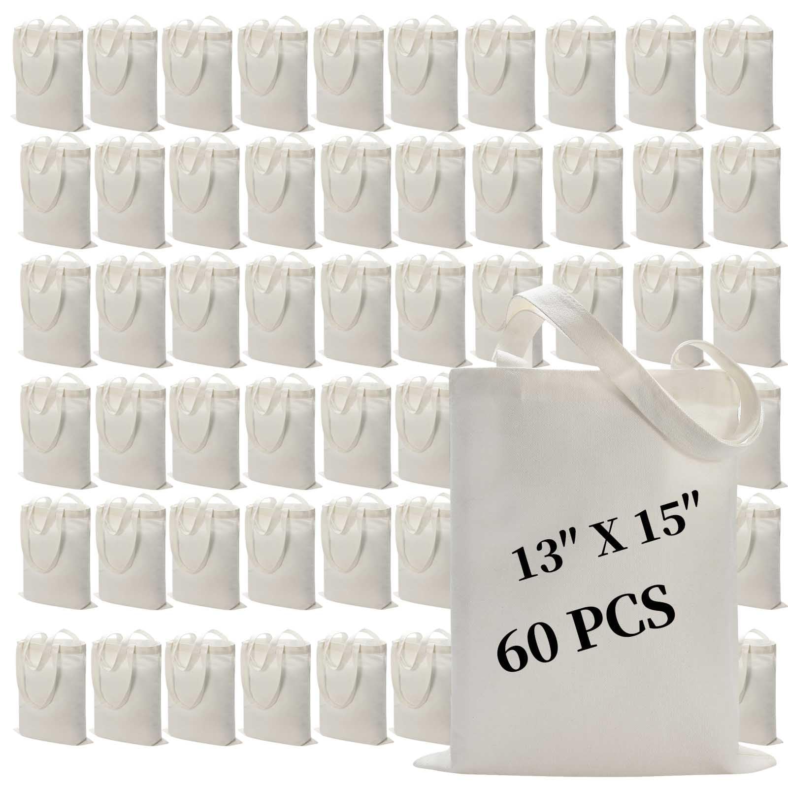 60 Pack Sublimation Tote Bags Blank Canvas Reusable Polyester Grocery Bags for Heat Transfer Vinyl DIY Crafting White, 13x15 Inch