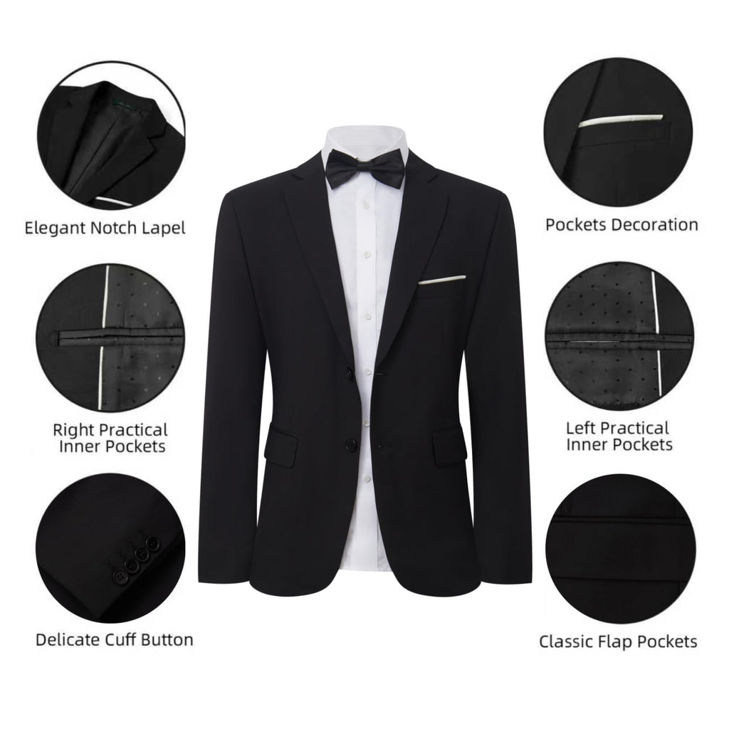 Men's Suit Set 2Pcs Slim Fit Elegant Solid Dress Blazer Pants,Formal Mens Tuxedo Set Single Breasted 2 Button for Business,Weddings,Parties,Proms,Interview,Funeral,Office(QH2501-Black-5-XL)