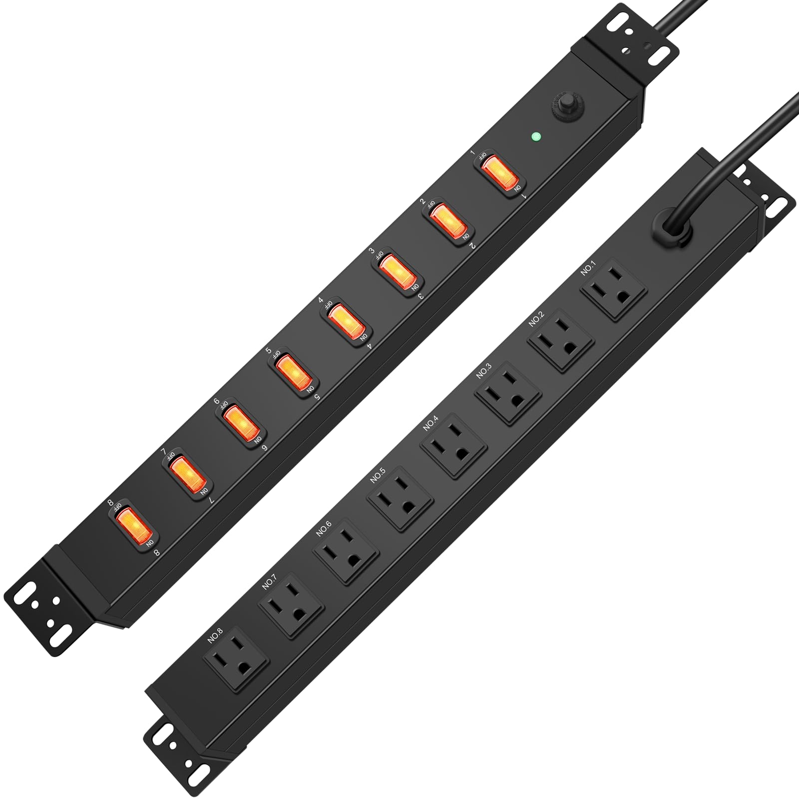 HHSOET 1U Rack Mount Surge Protection, 8 Outlet PDU Power Strip, Metal Mountable Outlet Strip with Switch,1200J, 6ft Power Cord.