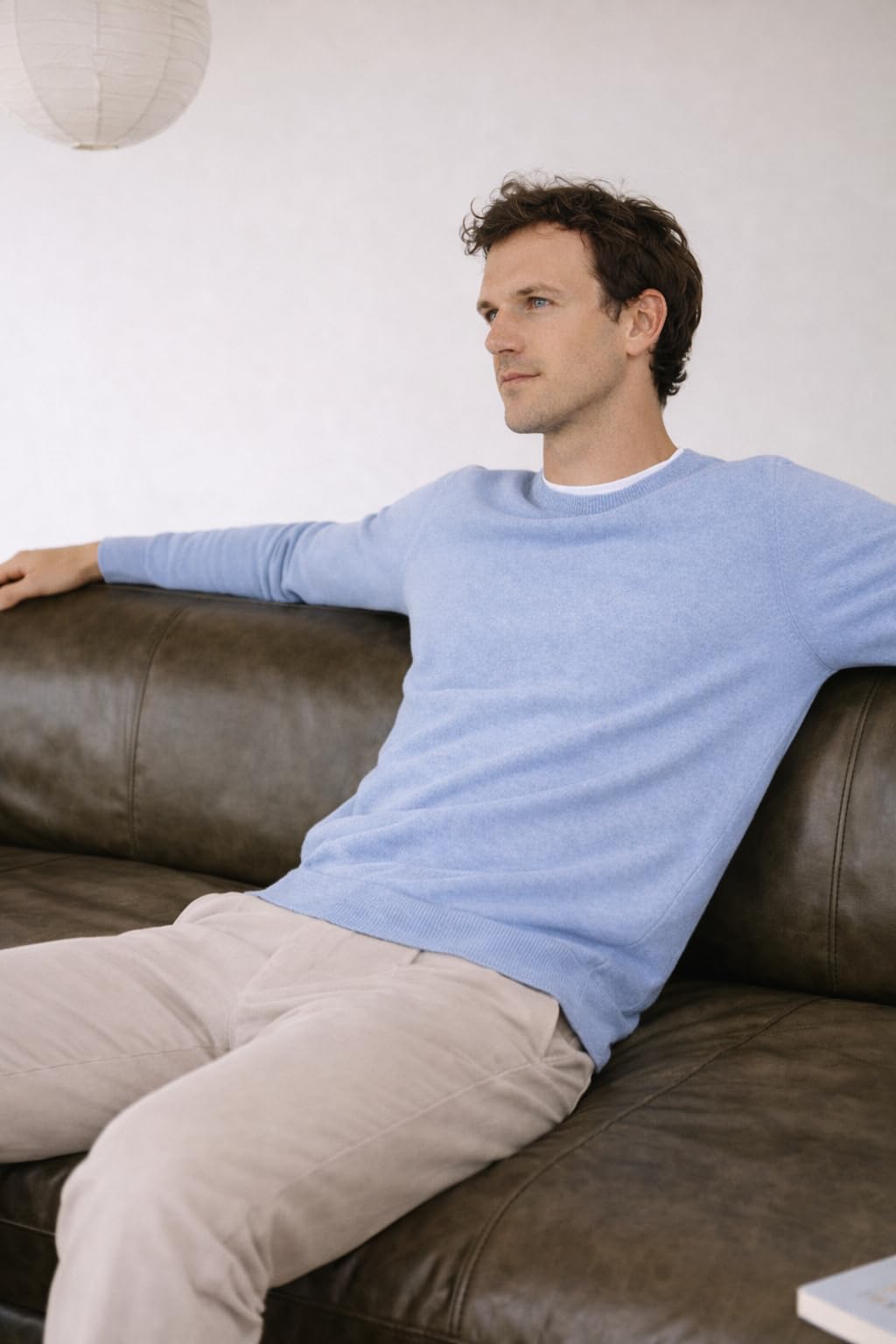 State Cashmere Men's Essential Crewneck Sweater 100% Pure Cashmere Classic Long Sleeve Pullover (Bella Blue, Large)