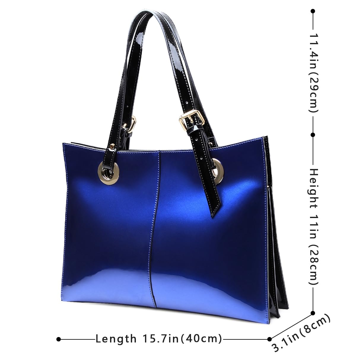 Genuine Leather Purses and Handbag for Women, Large Leather Capacity Work Tote Bag with Zipper, Convertible Designer Shoulder Bag for Commuting, Travel, Shopping Blue