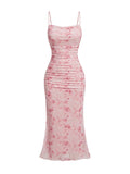 GORGLITTER Women's Floral Spring Summer Wedding Guest Dress Bridal Shower Cocktail Tea Party Beach Midi Sun Dress 2026 Pink Small