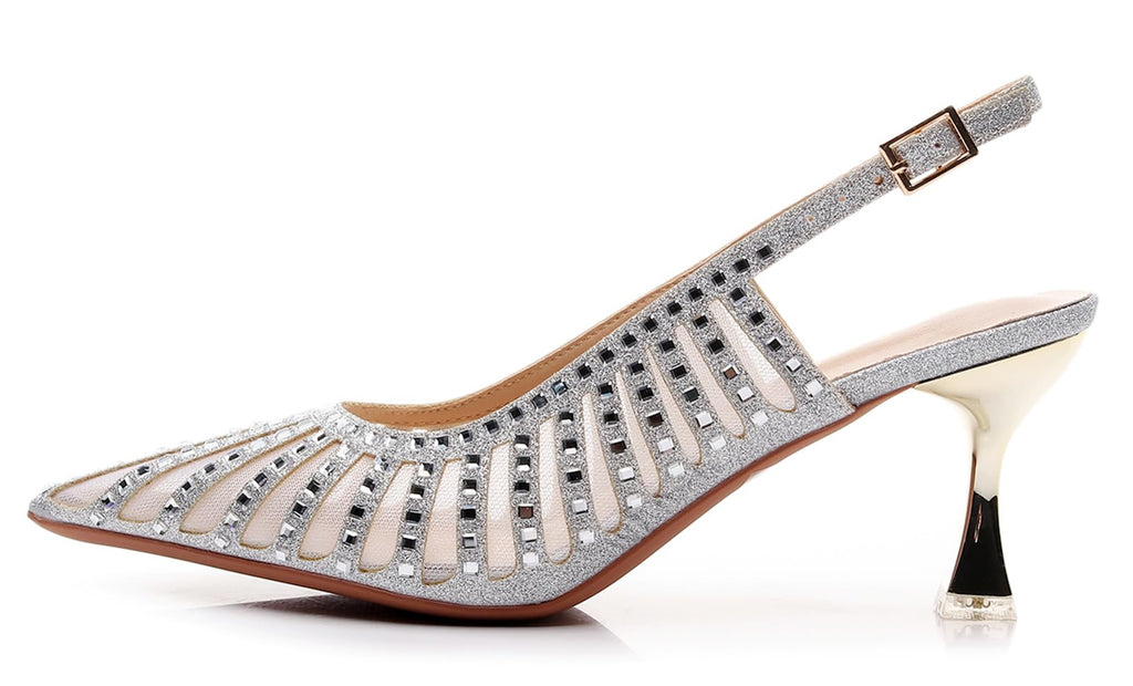 VenusCelia Women's Graceful Lady Slingback Pump Shoe (10.5 M US,Silver)