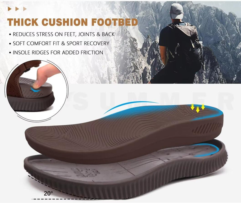 KuaiLu Mens Leather Hiking Sandals With Arch Support Orthopedic Sport Recovery Athletic Walking Sandals For Man Outdoor Summer Casual Thick Cushion Beach Water Fisherman Sandal, size 9 Dark Brown