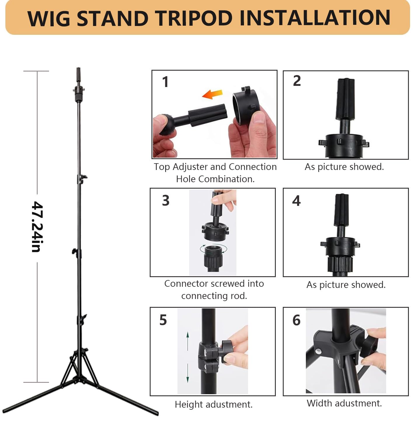 SZCY LLC 23 Inch Canvas Block Wig Head, 47 Inch Wig Stand Tripod with Head, Mannequin Head for Wigs Display with Wig Caps, T C Pins Brush