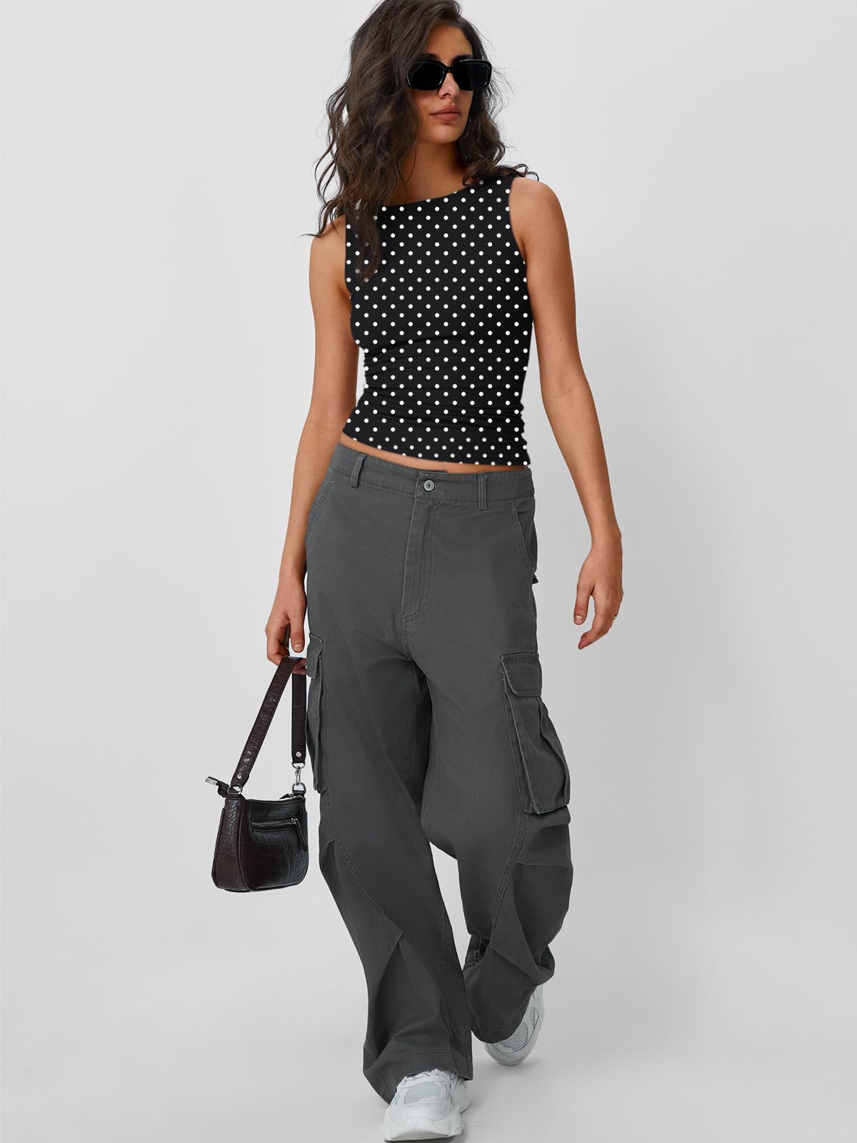 Trendy Queen Women Going Out Summer Tank Tops Spring Casual Basic Cute 2026 Sleeveless Shirt Vacation Fashion Outfit Clothes BlackDots M