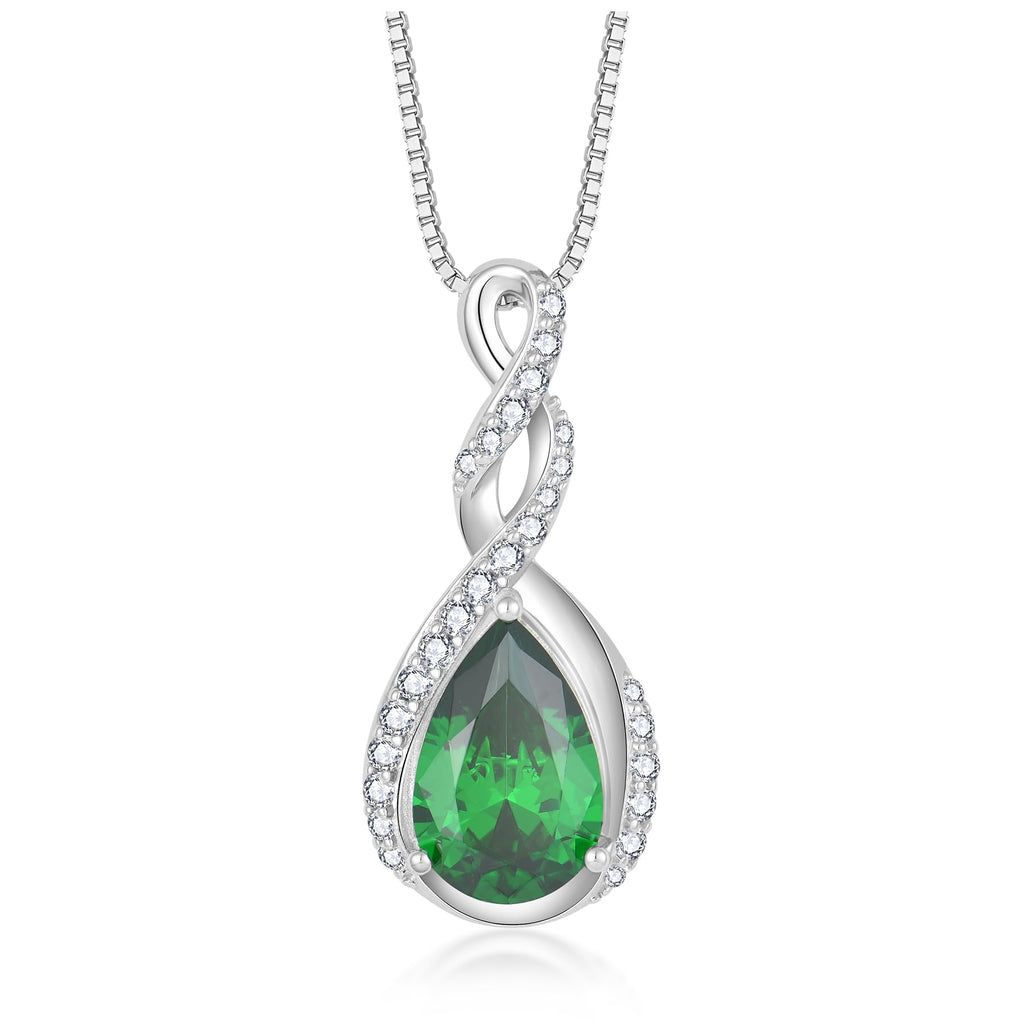 Fahonie 925 Sterling Silver Birthstone Necklace for Women,Infinity Teardrop Birthstone Emerald Pendant Necklace Anniversary Birthday Jewelry Gift for Women Wife Friend 18"+2" Chain