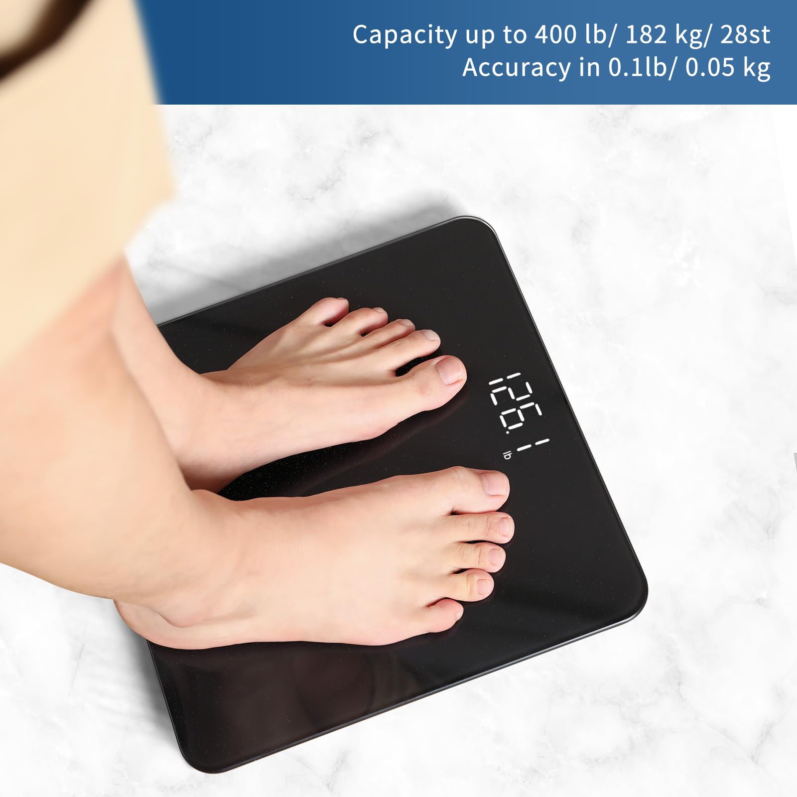 Vitafit Scale for Body Weight, High Accuracy 0.1lb by Our Professional Factory Since 2001, Digital Weight Scale LED and Step On, 3*AAA Batteries Included, 400lb/182kg, Spray Silver Black