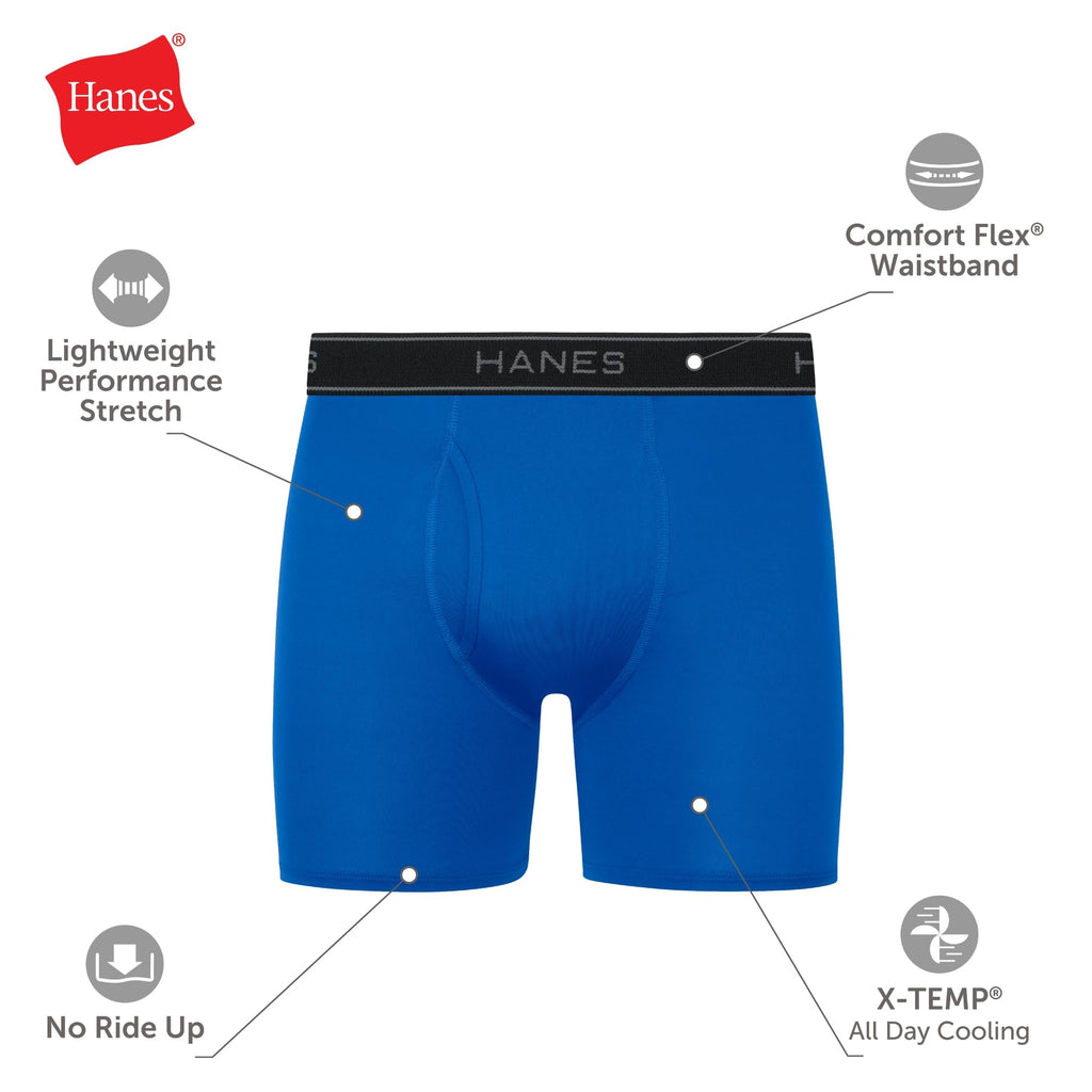 Hanes Men's Value Performance Stretch Boxer Brief Underwear, Moisture-Wicking, 6-Pack