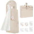 TANGKA Wedding Dress Garment Bag,72’ Tri-Fold Bridal Gown Bag with 6 Pouches and Adjustable Buckle Gown Cover for Wedding/Prom/Travel/Closet Storage (Beige)