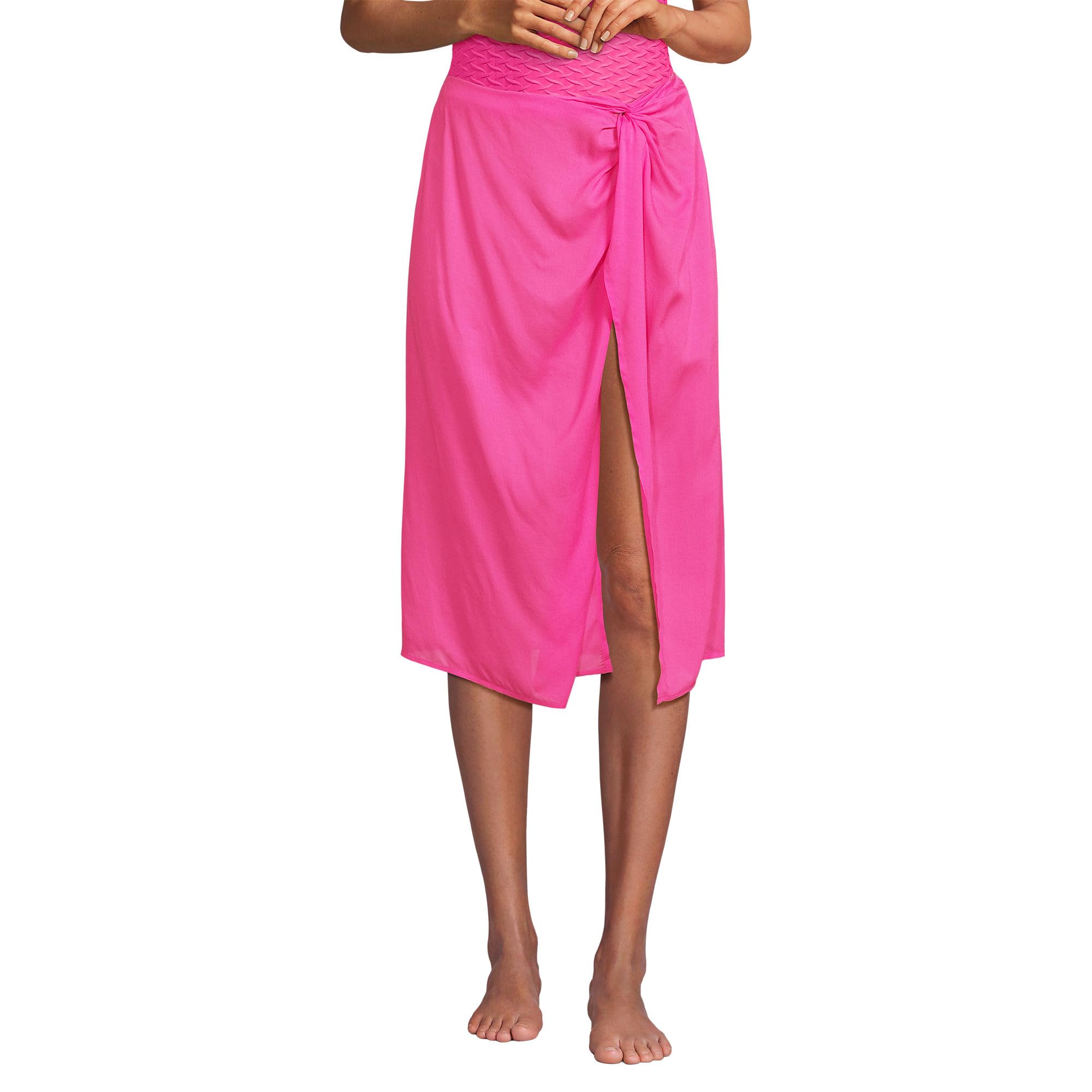 Lands' End Women's Twist Front Knee Length Swim Cover-up Skirt X-Small Prism Pink