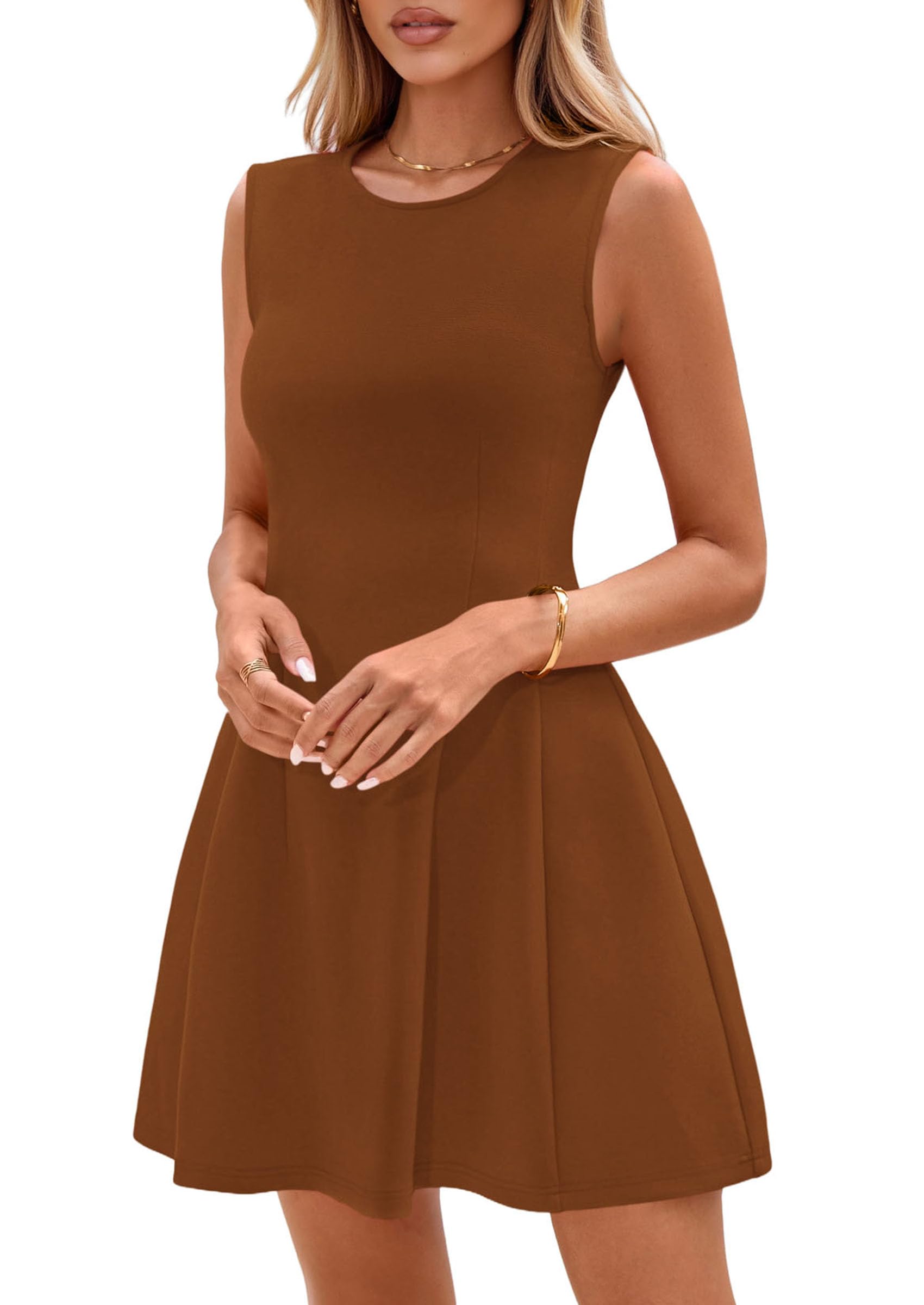 PRETTYGARDEN Summer Dresses for Women 2026 Elegant Classy Spring A Line Business Casual Work Graduation Cocktail Short Dress (Brown,XX-Large)