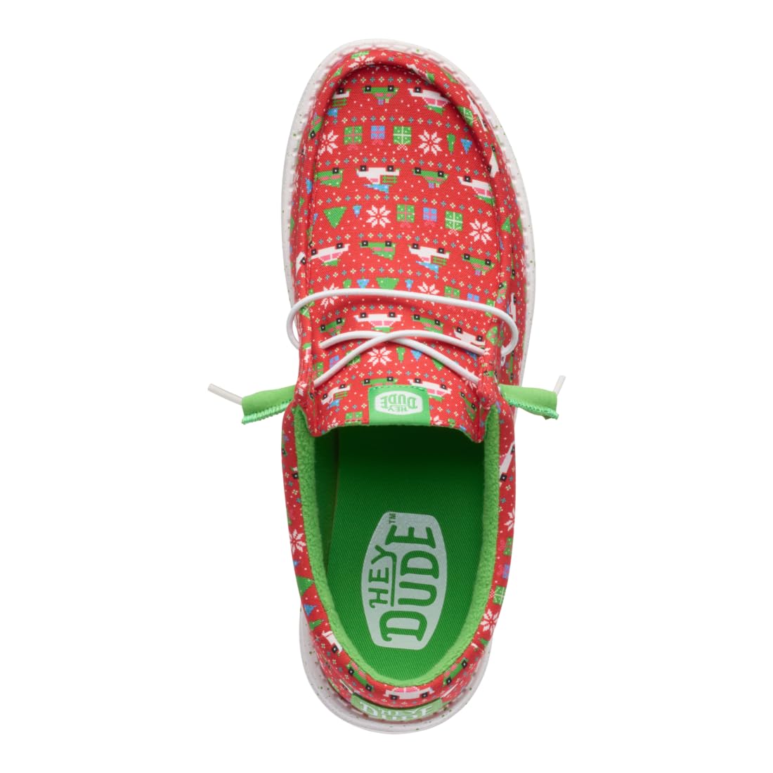 HEYDUDE Wally Holiday Sweater Red/Green/Multi 11, Men’s Shoes, Slip-on Loafers, Comfortable & Light-Weight