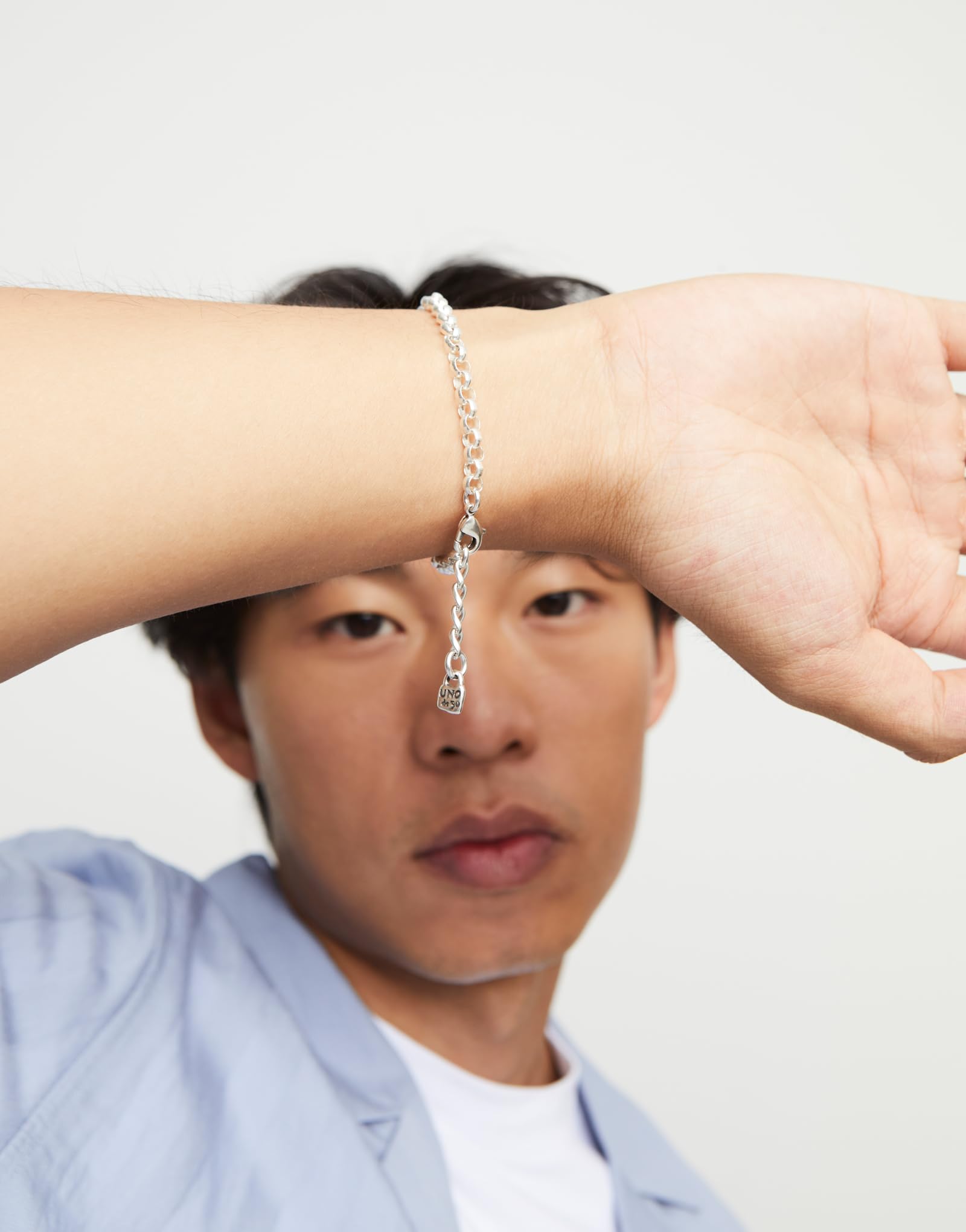 Uno de 50 Chain Link Bracelet, Rolo Style, 7" Adustable to 8" (Sterling Silver-plated)