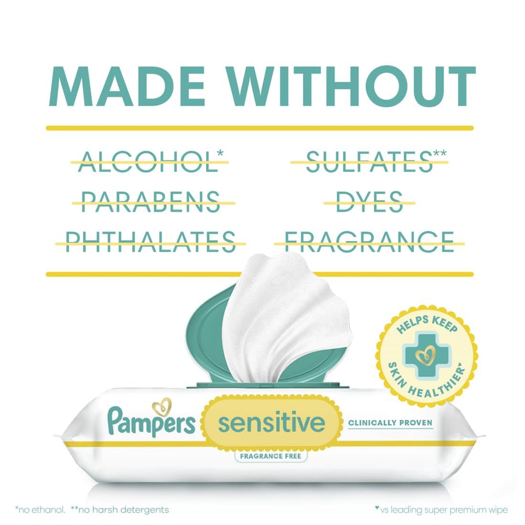 Pampers Sensitive Baby Wipes, Water Based, Hypoallergenic and Unscented, 8 Flip-Top Packs, 4 Refill Packs (1008 Wipes Total)