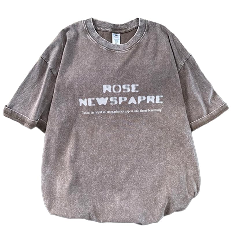 GMOYD Mens Washed T Shirt Distressed Graphic Tees Oversized Short Sleeve Tops Shirts, Khaki, Medium