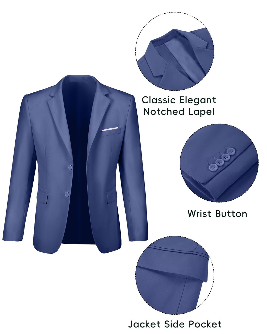 Fxzpiodi Mens 2 Piece Suit Slim Fit Business Wedding Groomsman Suit for Prom Dinner Tuxedo Suit Jacket Pants Denim Blue XL