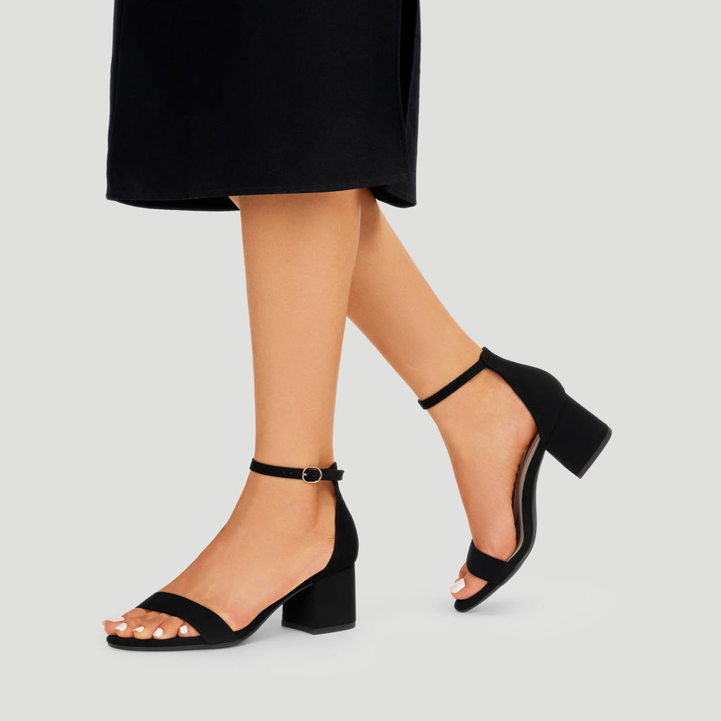 DREAM PAIRS Womens Low-Chunk Low Heel Pump Sandal,Size 8.5,Black/Nubuck,LOW-CHUNK