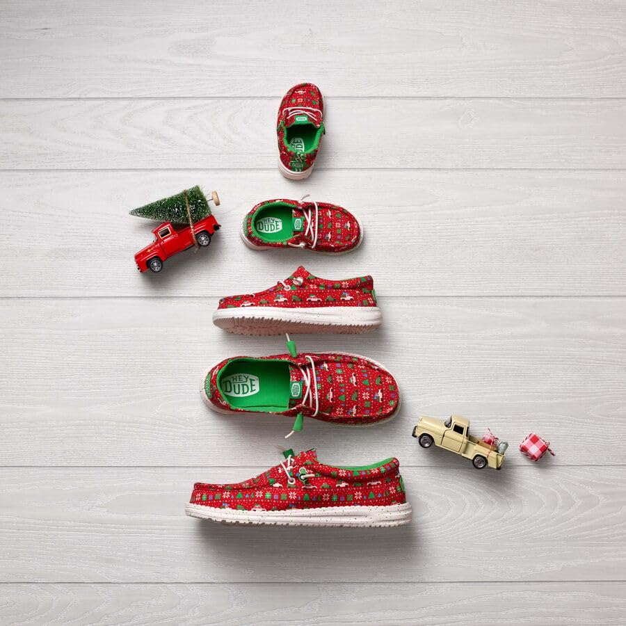 HEYDUDE Wally Holiday Sweater Red/Green/Multi 11, Men’s Shoes, Slip-on Loafers, Comfortable & Light-Weight