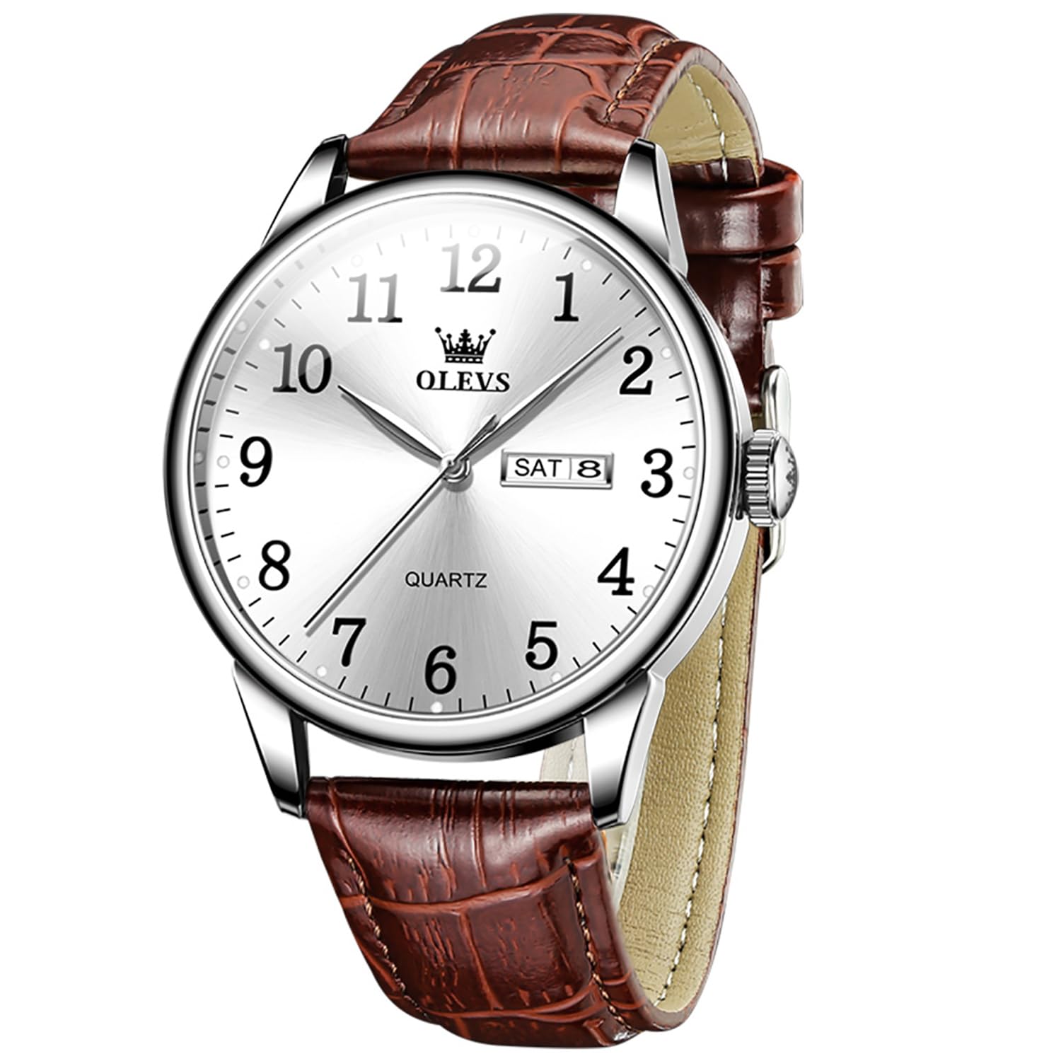 OLEVS Men Watches Dress Waterproof Brown Leather Band Classic Large Face Luxury Watches for Men Casual Original Analog Business Dainty Watch Men Two Tone Fashion Elegant Adjustable Quartz Watches Men