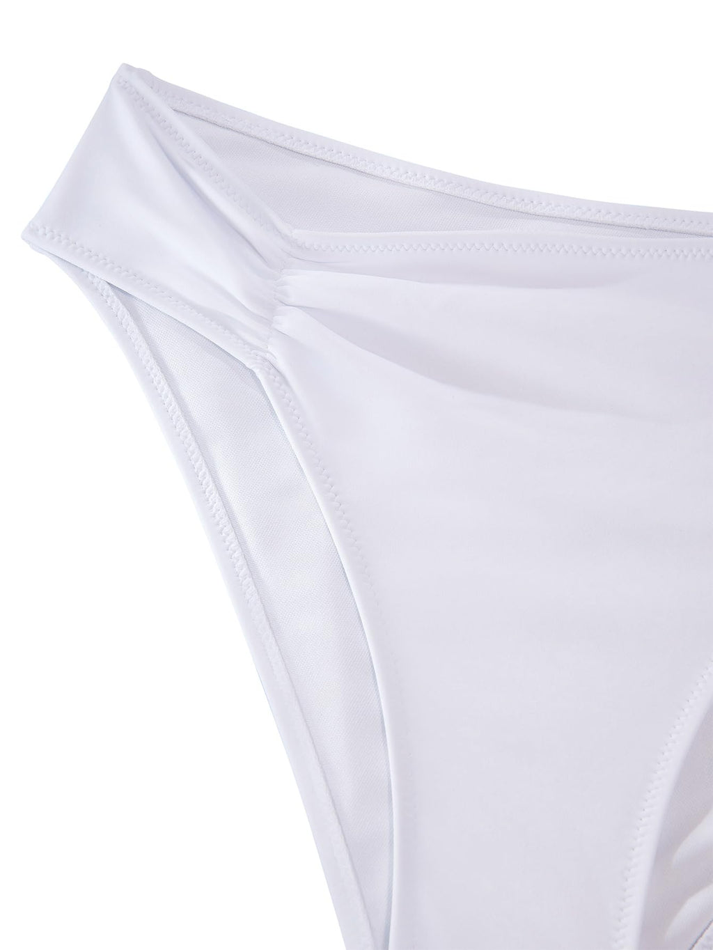 Lilosy Sexy Knotted Ruched Cutout Swimsuit High Cut Leg One Piece Cheekly Bikini Brazilian Women Bathing Suit White Medium