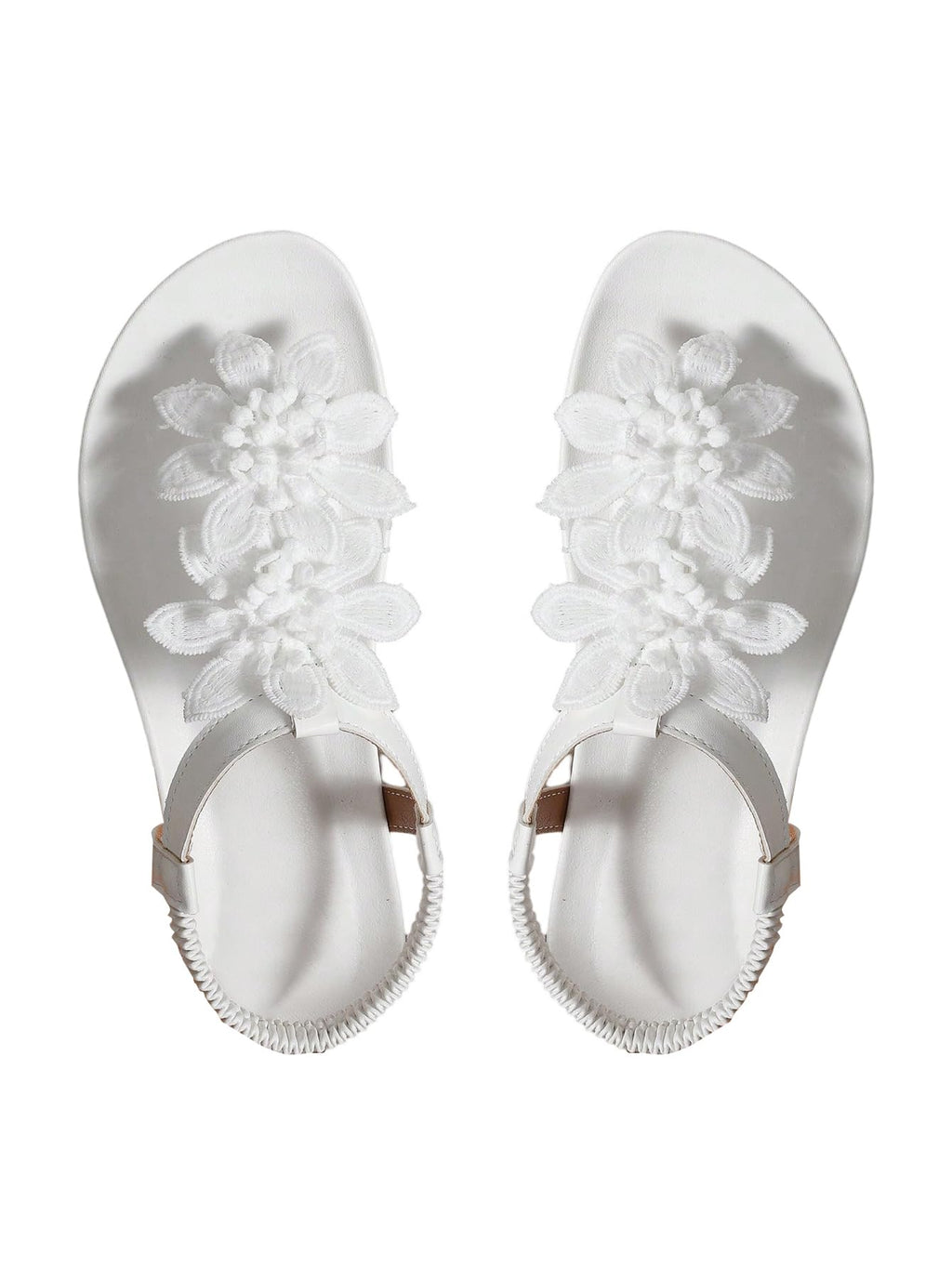 GORGLITTER Women's Flower Thongs Sandals With Ankle Strap Open Toe Trendy 2026 Summer Comfortable Wedding Beach Sandals White 9.5
