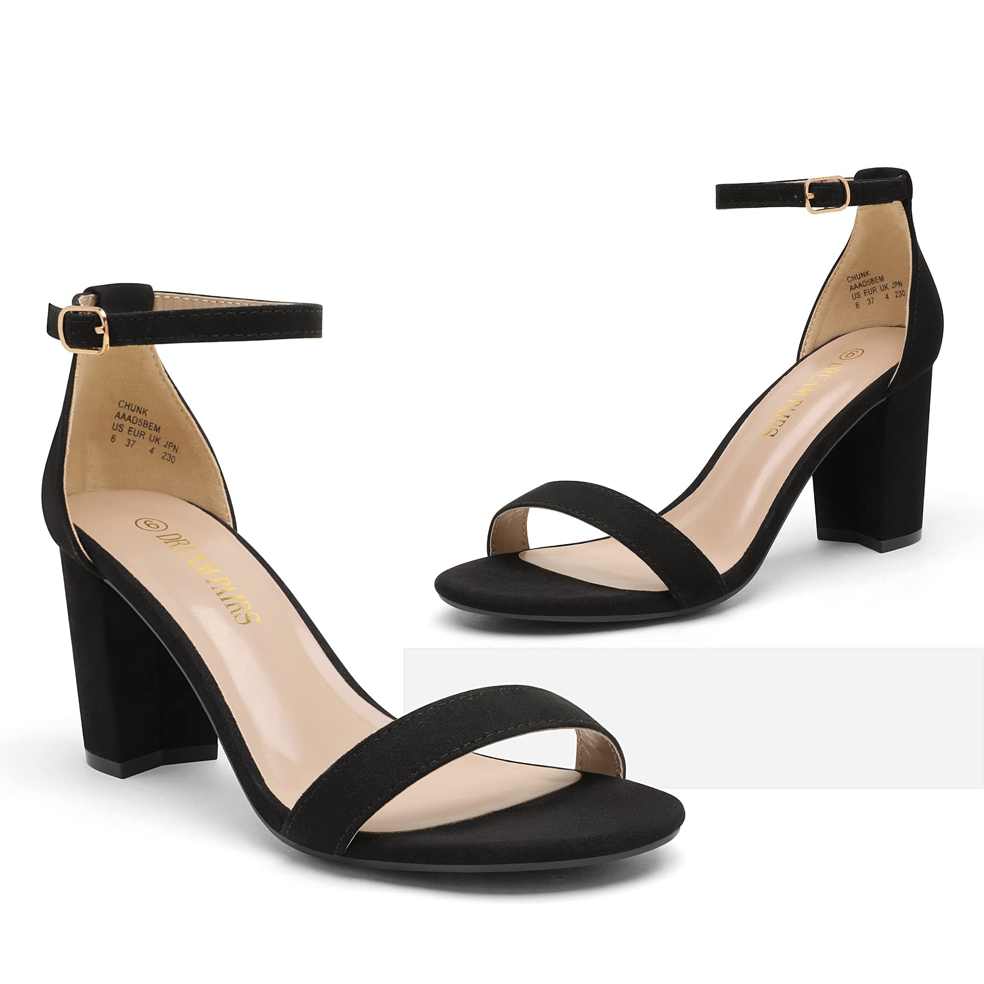DREAM PAIRS Women's Chunk Low Heel Pump Sandals,Size 6,Black/Suede,CHUNK