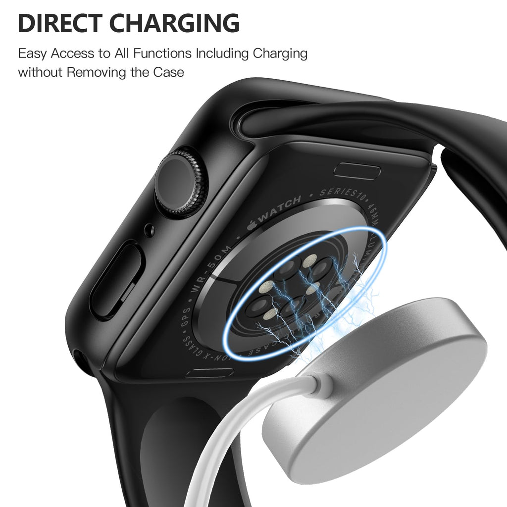 Misxi 2 Pack Tempered Glass Case Compatible for Apple Watch Series 11 (2025) Series 10 46mm, Screen Protector Cover for iWatch, Black
