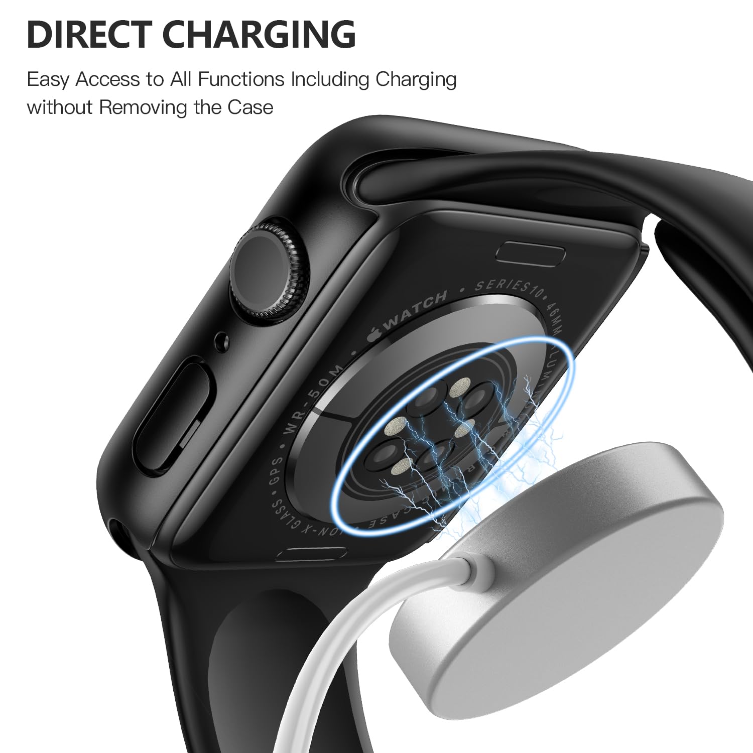 Misxi 2 Pack Tempered Glass Case Compatible for Apple Watch Series 11 (2025) Series 10 46mm, Screen Protector Cover for iWatch, Black
