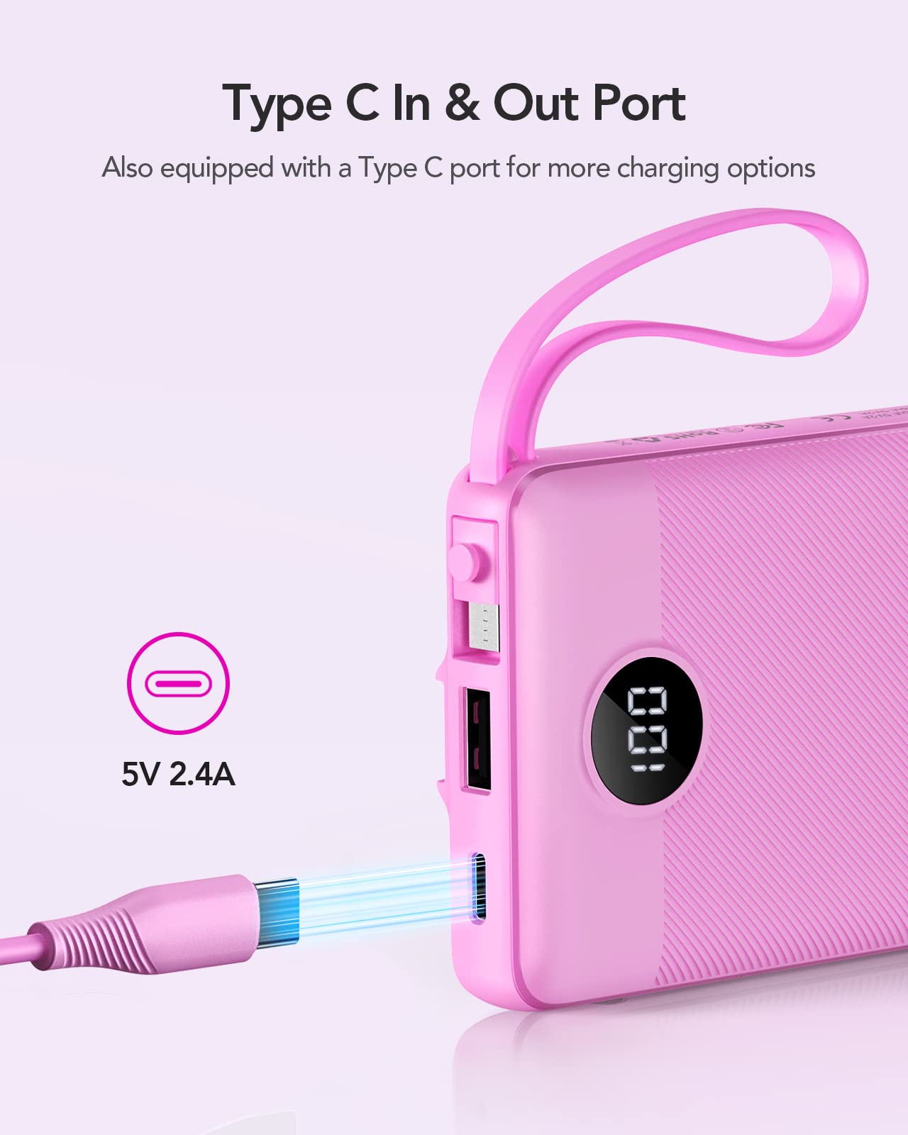 VRURC Power Bank for iPhone, Compact Portable Charger Built in Cables, 10000mAh Flight-Safe Battery Pack,5 Output USB C External Phone Charger for iPhone 17 Pro 17 16 15 14 13,Samsung-Purple(1 Pack)