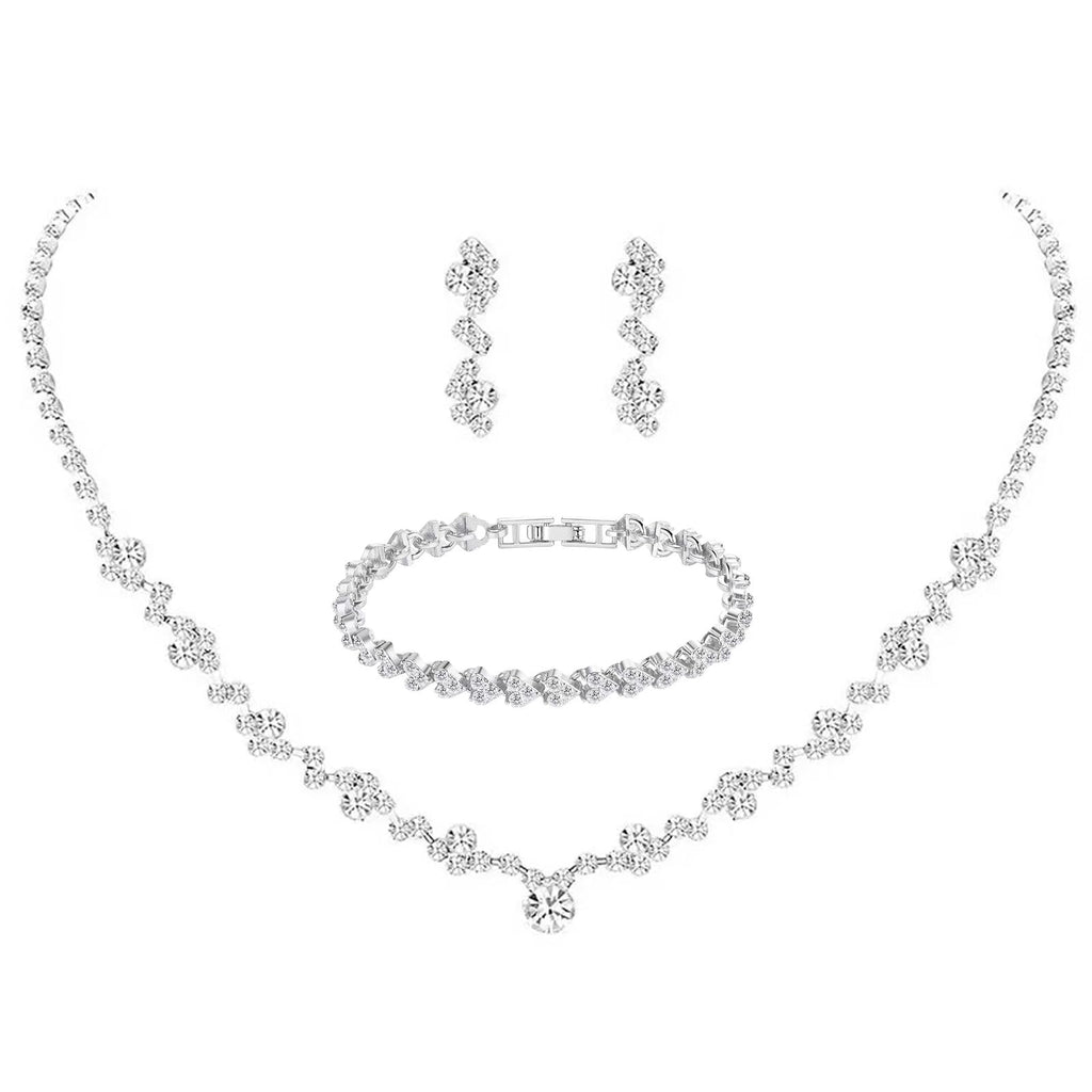 Tatibana Crystal Wedding Jewelry Set, Silver Necklace Earrings, Bracelet Crystal Bridal Wedding Jewelry Sets, For Brides Prom Costume Accessories or Party Accessories