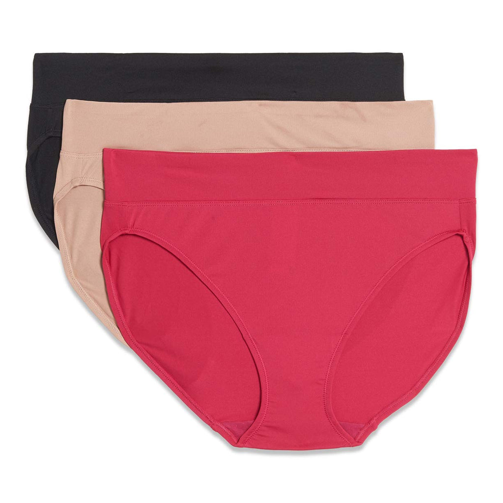 Warner's womens Blissful Benefits Dig-free Comfort Waistband Microfiber Hi-cut 3-pack 5138w Underwear, Black/Toasted Almond/Vivacious, Large US