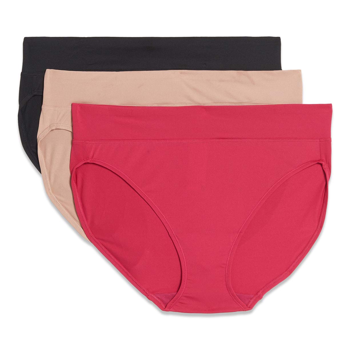 Warner's womens Blissful Benefits Dig-free Comfort Waistband Microfiber Hi-cut 3-pack 5138w Underwear, Black/Toasted Almond/Vivacious, Large US