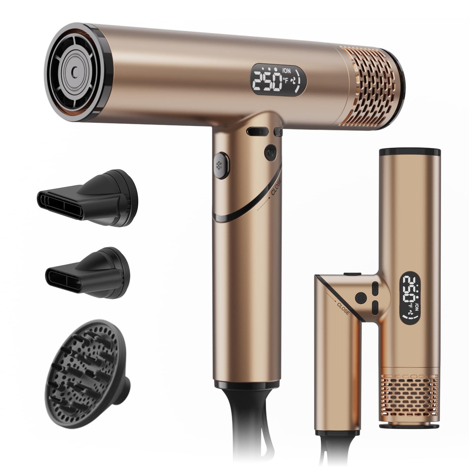 Namfar 110,000 RPM High Speed Hair Dryer, 1600W Professional Ionic Blow Dryer with Diffuser, Fast Drying Low Noise, Foldable Lightweight, No Heat Damage, Anti-Frizz for All Hair Types